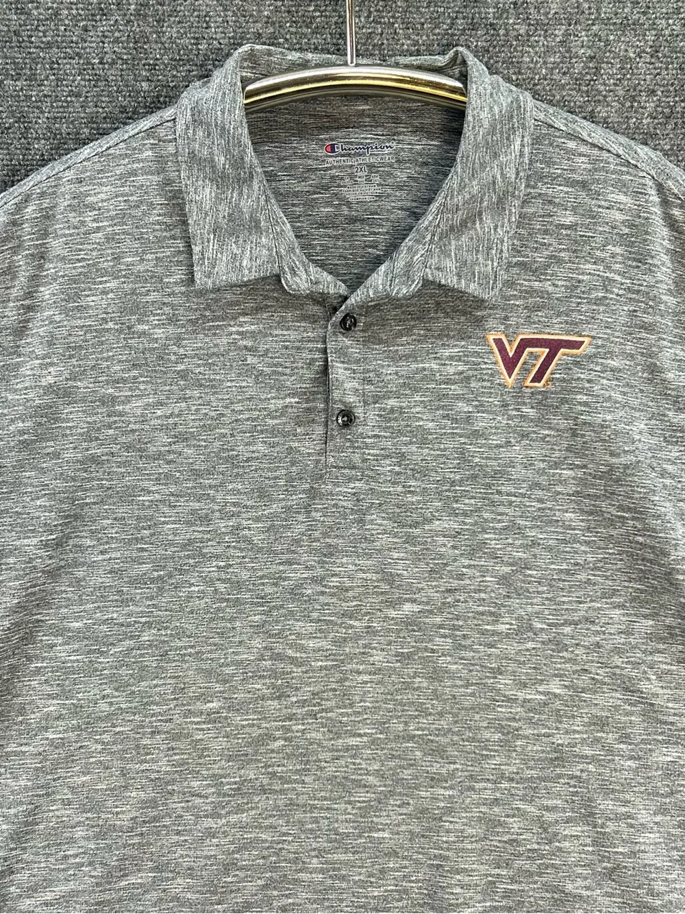 Champion Virginia Tech Hokies Shirt Mens 2XL Gray Golf Polo NCAA University